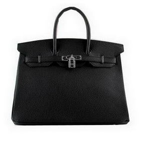 Hermes Birkin 35CM Tote Bags Black Grainy Leather H-35 Silver HMSKRO8USZX