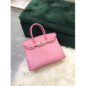 Hermes Birkin Bag Original Leather Ostrich skin HBK2530 pink Top Replica HMSPC0D7481