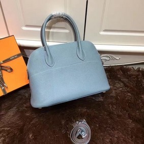 Imitation Hermes Bolide 31CM Calfskin Leather Tote Bag B3302 Light Blue HMSU892LX6Y
