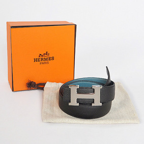 Fake Hermes Bovine Jugular Veins In Blue Belt HR1007B Silver HMSFV6R0P5E