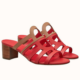 Hermes Celena Sandals 50mm In Red/Brown Calfskin Replica HMSU8EU0519
