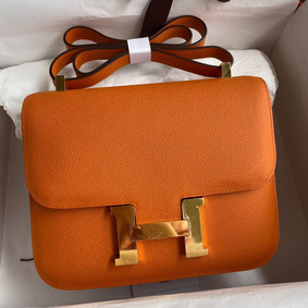 Knockoff Hermes Constance 24 Handmade Bag In Orange Epsom Calfskin HMS115UPLHH