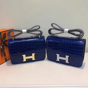 Hermes Constance Bag Croco Leather H9978C Blue 1:1 Replica HMSS0GPUKFE