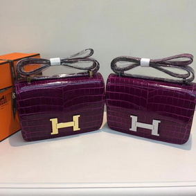 Hermes Constance Bag Croco Leather H9978C Purple Replica HMSA6P542N3