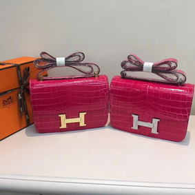 First-class Quality Hermes Constance Bag Croco Leather H9978C Rose HMS5B3243XJ