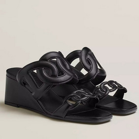 Hermes Figari 55mm Wedge Sandals In Black Nappa Leather 1:1 Replica HMS1PB7XZ0U
