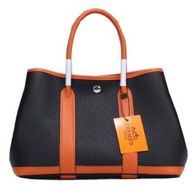 Hermes Garden Party 30cm Tote Bags Grainy Leather Black&Orange HMSOJNC23O0
