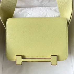 Knockoff Hermes Geta Handmade Bag In Jaune Bourgeon Chevre Mysore Leather HMS4L2XZM62