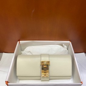 Copy Hermes H Medor swift Leather Clutch 37566 white&Gold hardware HMSY56P8AJ9
