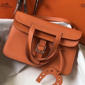 Hermes Halzan 31cm Bag In Orange Clemence Leather Top Replica HMSIZZ90W1O