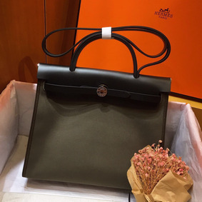 Hermes Herbag Zip 31cm Bag In Black And Canopee HMSE2878WNO