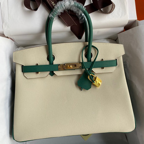 Hermes HSS Birkin 30 Bicolor Bag in Craie and Malachite Epsom Calfskin Top Replica HMSQA7MIHHY