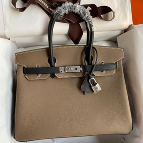 Hermes HSS Birkin 30 Bicolor Bag in Taupe and Black Epsom Calfskin 1:1 Replica HMS4T6Q5471