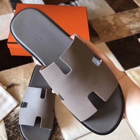 Hermes Izmir Sandals In Grey Epsom Leather Replica HMS88126F31