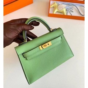 Hermes Kelly 19cm Shoulder Bags Epsom Leather KL19 Gold hardware Avocado Green Top Replica HMS89W1J9ZE