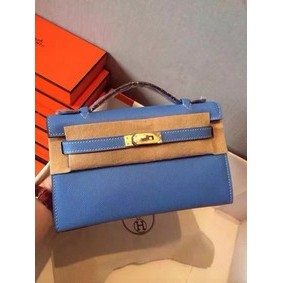 Hermes Kelly 22cm Tote Bag Original Leather KL22 Blue HMS26C2UPBV
