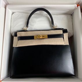 Hermes Kelly 28cm Shoulder Bags Smooth Leather KL28 Black HMS7307L937