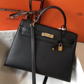 Copy Hermes Kelly 32cm Bag In Black Epsom Leather GHW HMS83ULB3SU