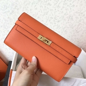 Hermes Kelly Classic Long Wallet In Orange Epsom Leather Top Replica HMSYLULM5M1