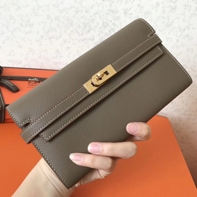 Hermes Kelly Classic Long Wallet In Taupe Epsom Leather Replica HMS7LST300C