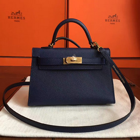 Imitation Hermes Kelly Mini II Handmade Bag In Sapphire Epsom Leather HMS78GOKL6L