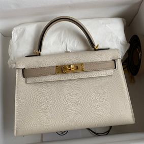 Fake Hermes Kelly Mini II Sellier Bicolor Handmade Bag in Craie and Trench Epsom Calfskin HMSJIV70O50