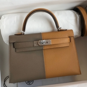 Hermes Kelly Mini II Sellier Tri-color Bag In Taupe/Sesame/Blue Nuit Epsom Calfskin Replica HMSA5V620IS