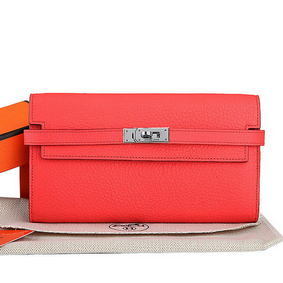 Hermes Kelly Original Leather Bi-Fold Wallet A708 Light Red Replica HMS25J0302R
