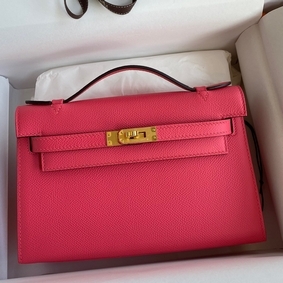 Best Quality Hermes Kelly Pochette Handmade Bag In Rose Lipstick Epsom Calfskin HMSI1RXLW27