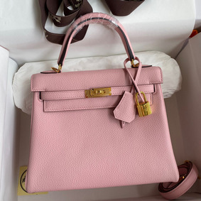 Knockoff Hermes Kelly Retourne 25 Handmade Bag In Rose Sakura Clemence Leather HMSMBRXQ0SZ