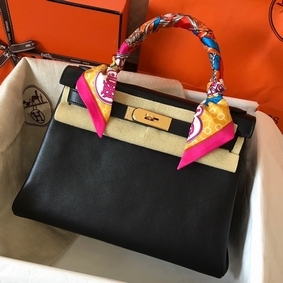 Hermes Kelly Retourne 28 Handmade Bag In Black Swift Calfskin Replica HMSN7W3R62K