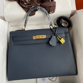 Hermes Kelly Sellier 32 Handmade Bag In Blue Indigo Epsom Calfskin Replica HMS78EY78TS