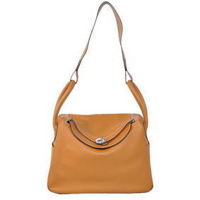 Hermes Lindy 30CM Havanne Handbags 1057 Camel Leather Silver Hardware 1:1 Replica HMSLE1CP75W