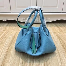 1:1 Replica Hermes Lindy 30CM Original Leather Shoulder Bag LD30 Blue&Green HMSPC0D7481