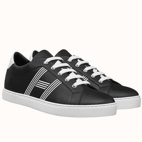 Imitation Hermes Men's Avantage Sneakers In Black Calfskin HMS31KJNW99