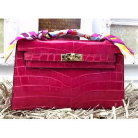 Hermes MINI Kelly 22cm Tote Bag Croco Leather KL22 Rose 1:1 Replica HMS7ZP7J8GY