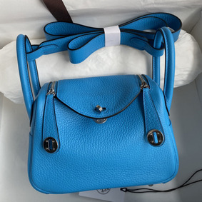 Hermes Mini Lindy Handmade Bag In Blue Frida Clemence Leather HMS2TGLPF2R