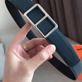 Best Quality Hermes Officier Reversible 38mm Belt In Blue Clemence Leather HMS5ZKJ98A8
