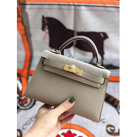 Hermes original mini Kelly chevre mysore K19CM light grey&Gold Metal 1:1 Replica HMS7PJ1WMHO