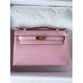 Hermes Original swift Leather KEL2278 pink&gold-Tone Metal Replica HMSSGQ07Y64