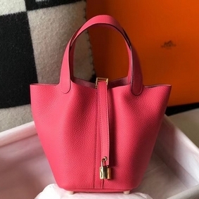 1:1 Replica Hermes Picotin Lock 18 Bag In Rose Lipstick Clemence Leather HMSR4YF14EI