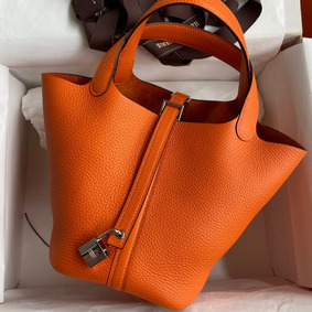 Hermes Picotin Lock 18 Handmade Bag in Orange Clemence Leather Replica HMSI0U9RTJ3