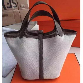 First-class Quality Hermes Picotin Lock 18cm Bag Canvas HPL8618T Dark Grey HMSA56RYXVQ