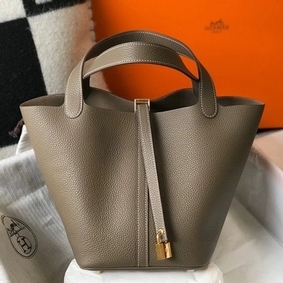 Hermes Picotin Lock 22 Bag In Taupe Clemence Leather Top Replica HMS1910A61V