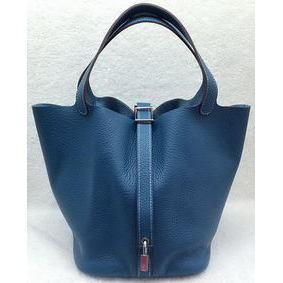 Cheap Hermes Picotin Lock 22cm Bags Litchi Leather HPL1048 Blue HMSN3D1G6KN