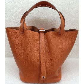 Top Replica Hermes Picotin Lock 22cm Bags Litchi Leather HPL1048 Orange HMSBZKHH1DC