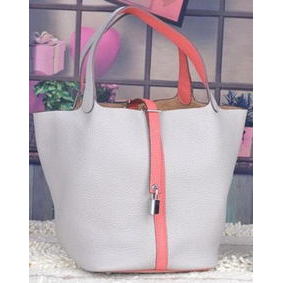 Hermes Picotin Lock 22cm Bags Litchi Leather HPL8618 White&Pink Replica HMS8D6885K8