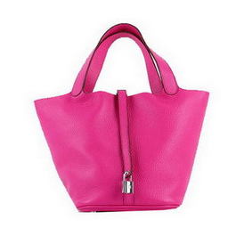 Hermes Picotin Lock PM Bags Clemence Leather H8615 Rose Replica HMS84N9G757