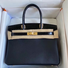 Hermes Touch Birkin 30 Bag In Black Shiny Niloticus Crocodile Skin HMS062XYSL7