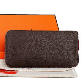 Hermes Zipper Wallet Original Leather A309 Dark Brown Replica HMSN6XHIF9L
